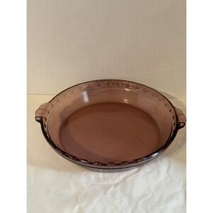 Vtg Pyrex Amber #229 Amber Crimp Edge Glass Deep Pie Dish Round 10 x 2 Inch M-16